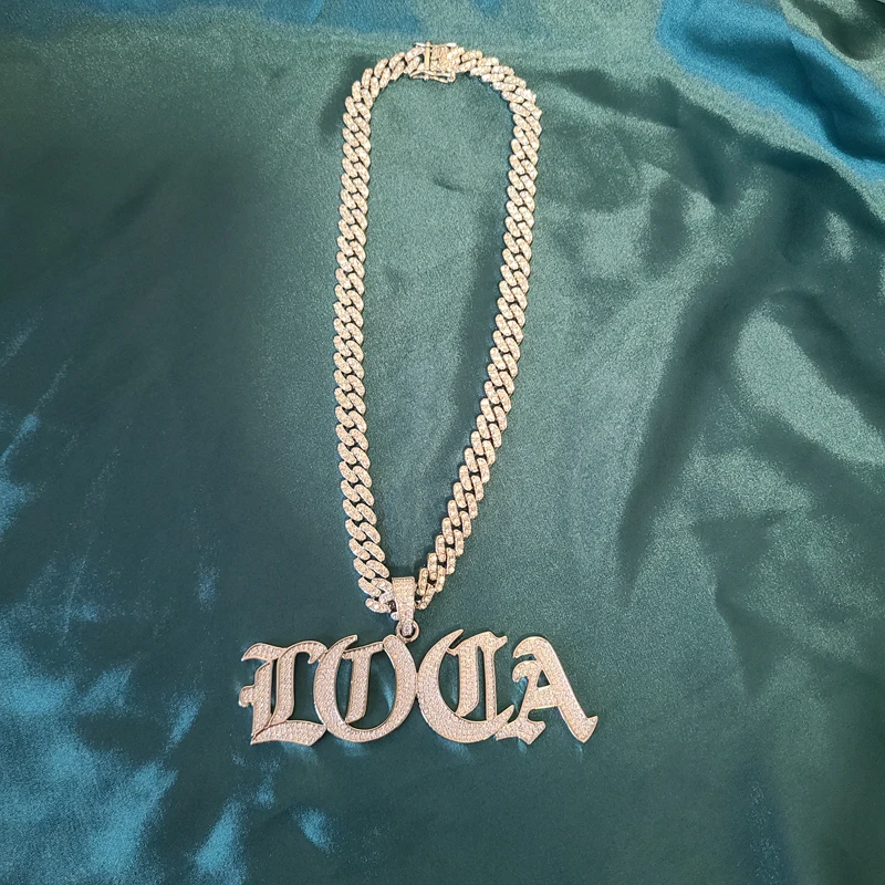 Hip Hop Style Iced Out Cuban Chain 2-6 Letters Old English Custom Initial Necklace