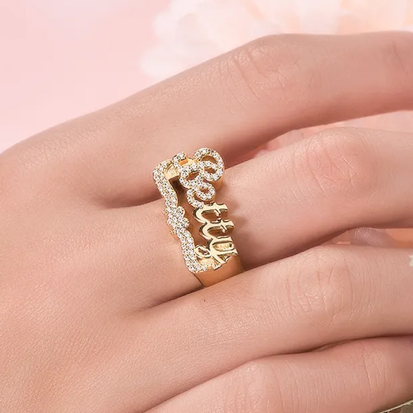 Custom Personalized Gold Plated Bling Bling Heart Name Ring