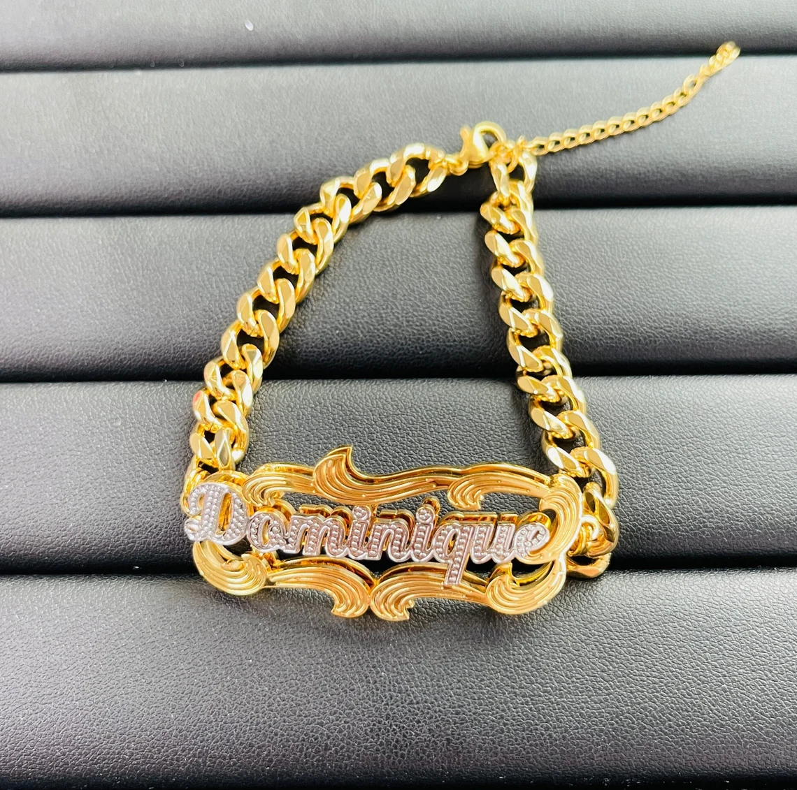 Personalized Double Plate Cuban Chain Name Bracelet