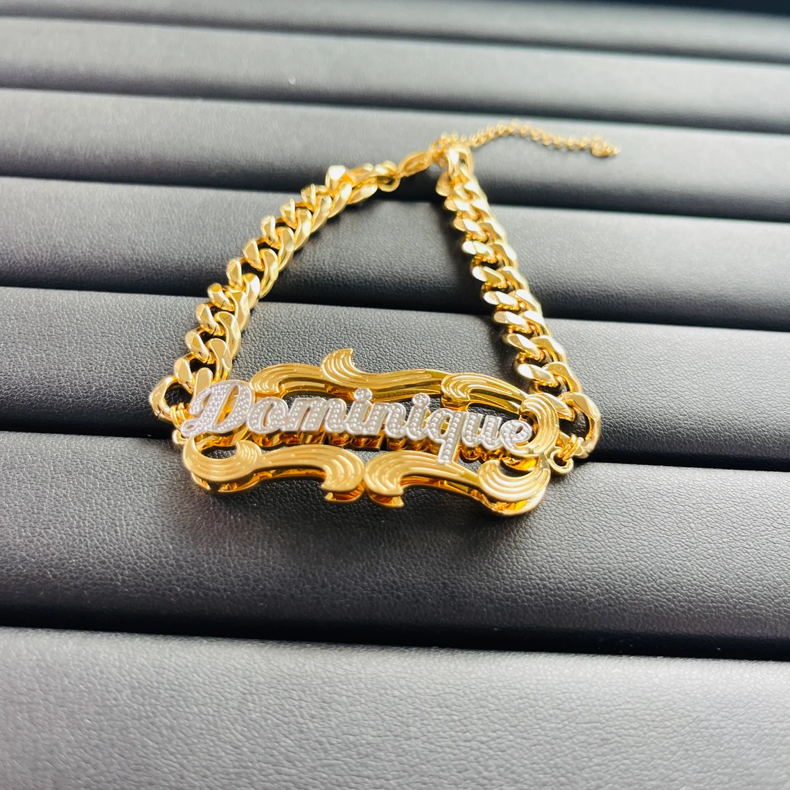Personalized Double Plate Cuban Chain Name Bracelet
