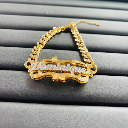 Personalized Double Plate Cuban Chain Name Bracelet