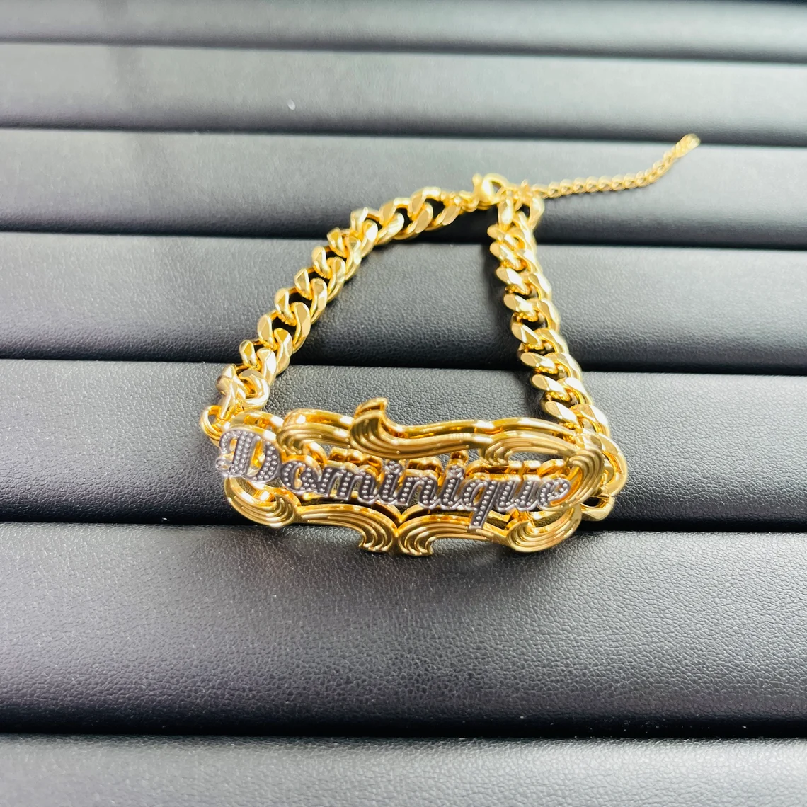 Personalized Double Plate Cuban Chain Name Bracelet