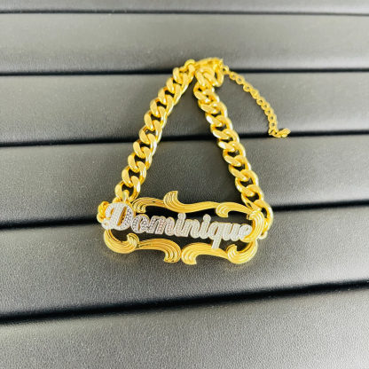 Personalized Double Plate Cuban Chain Name Bracelet