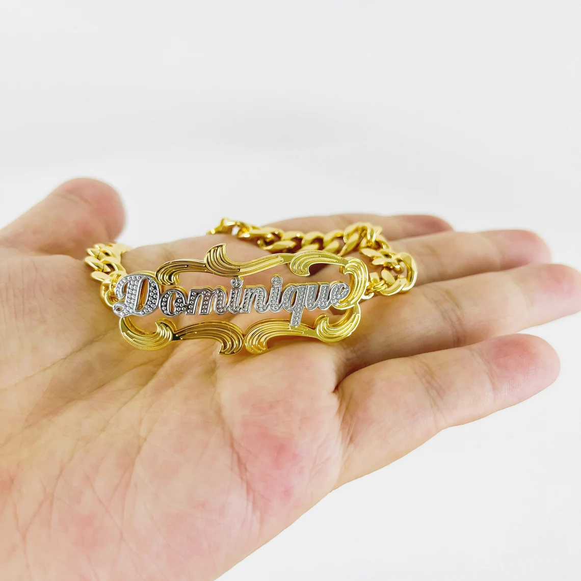 Personalized Double Plate Cuban Chain Name Bracelet
