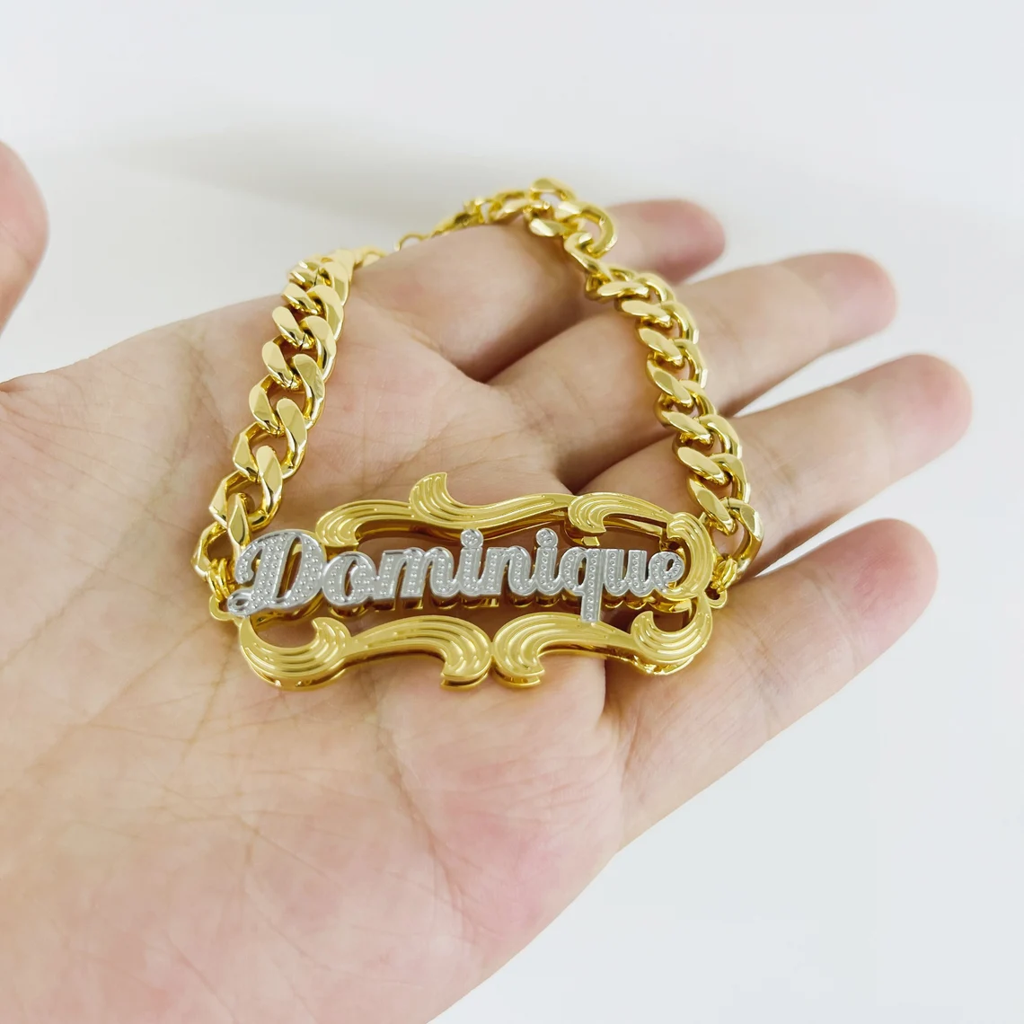 Personalized Double Plate Cuban Chain Name Bracelet