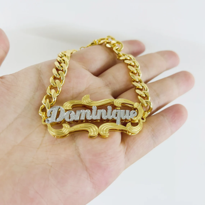 Personalized Double Plate Cuban Chain Name Bracelet