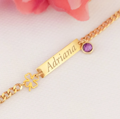 Personalized Birthstone Engraved Name Bracelet ID