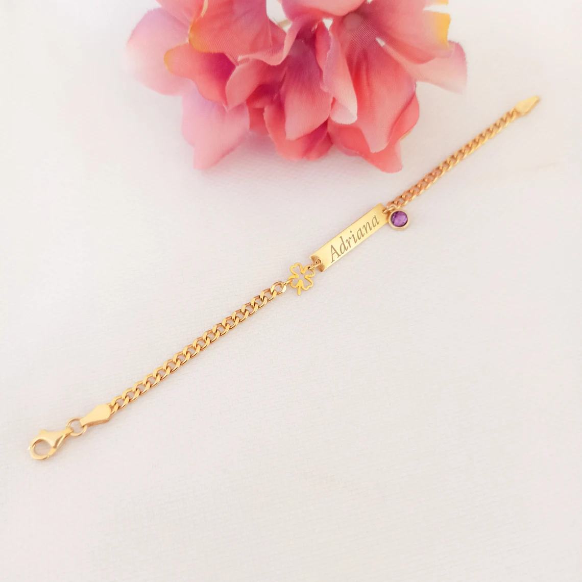 Personalized Birthstone Engraved Name Bracelet ID