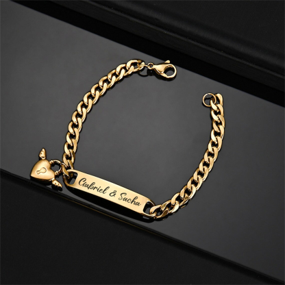 Personalized Heart Lock Engraved Bracelet for Kids
