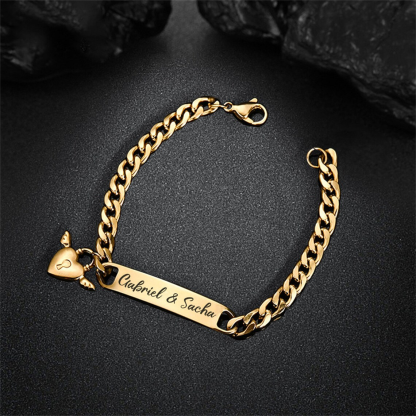 Personalized Heart Lock Engraved Bracelet for Kids