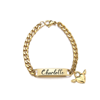 Personalized Heart Lock Engraved Bracelet for Kids