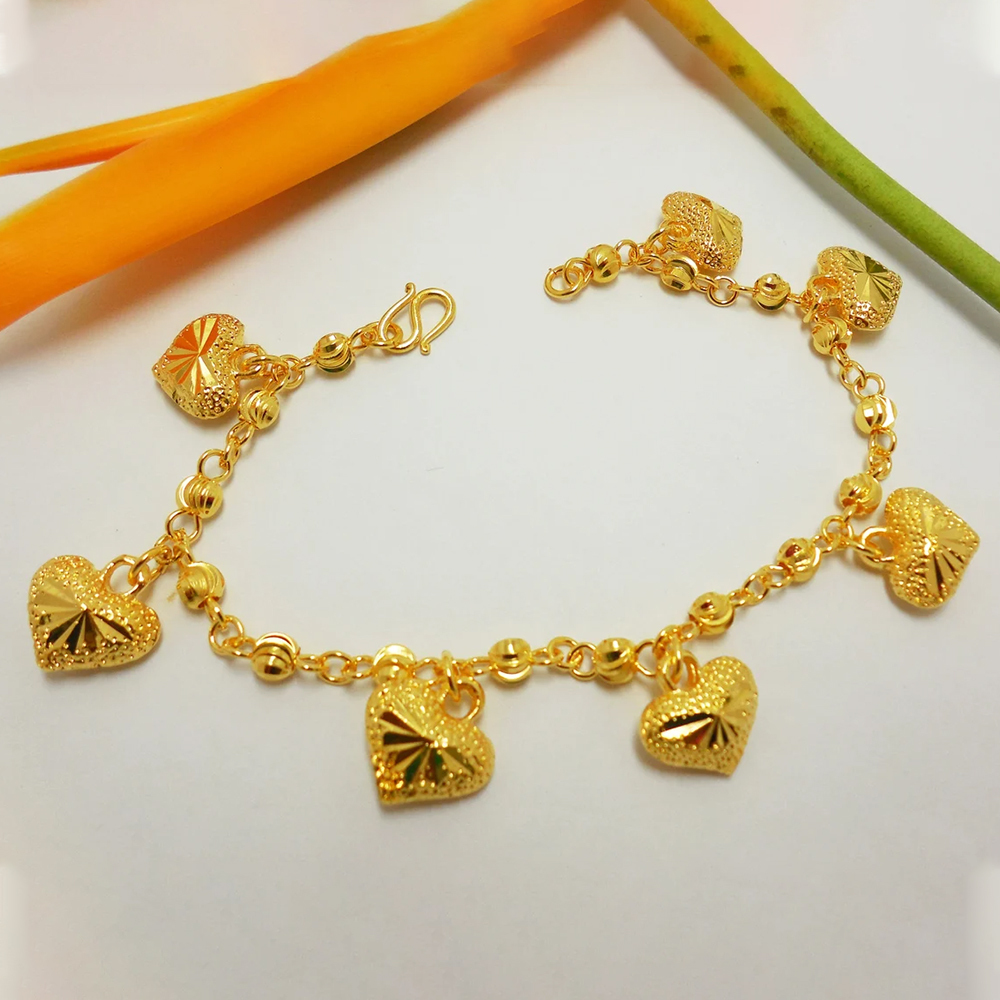 Fashion Jewelry Heart Dangle Gold Plated Bracelet