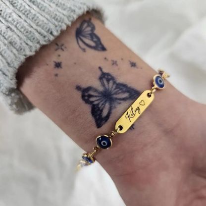 Personalized Blue Eye Chain Name Bracelet