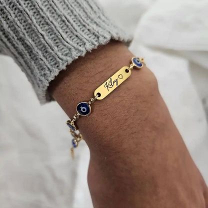 Personalized Blue Eye Chain Name Bracelet