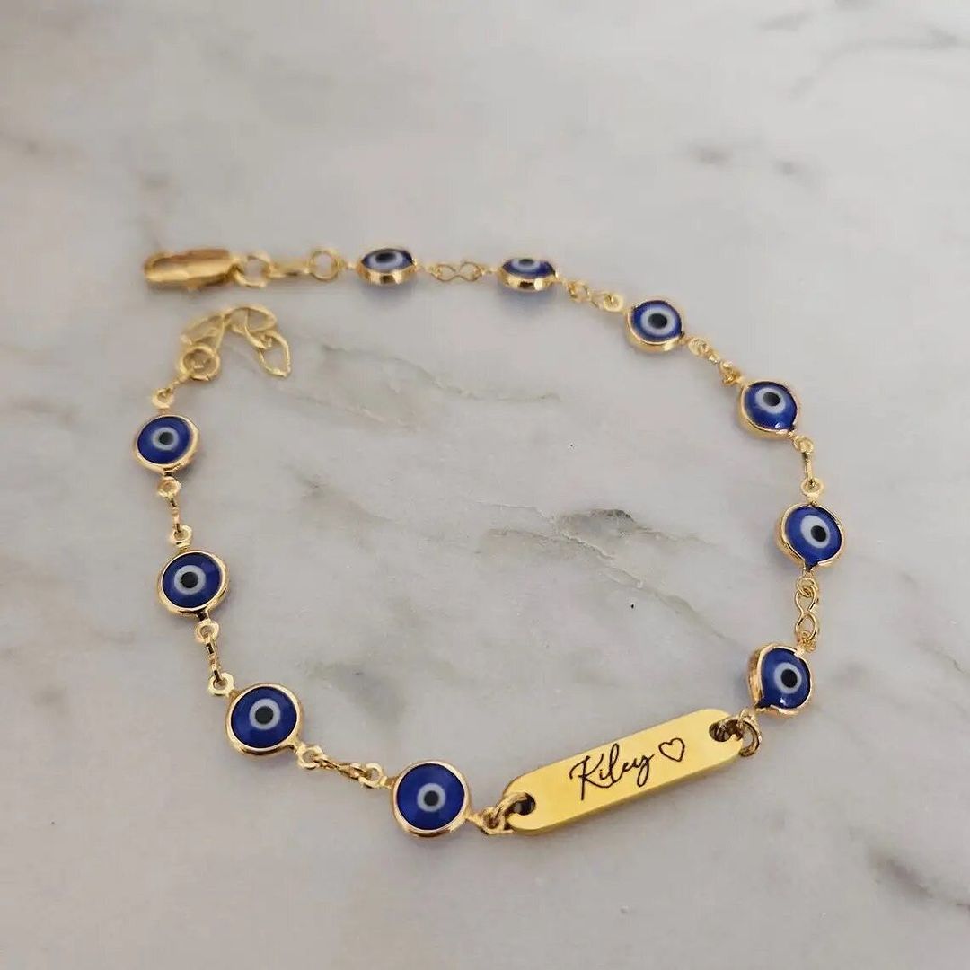 Personalized Blue Eye Chain Name Bracelet
