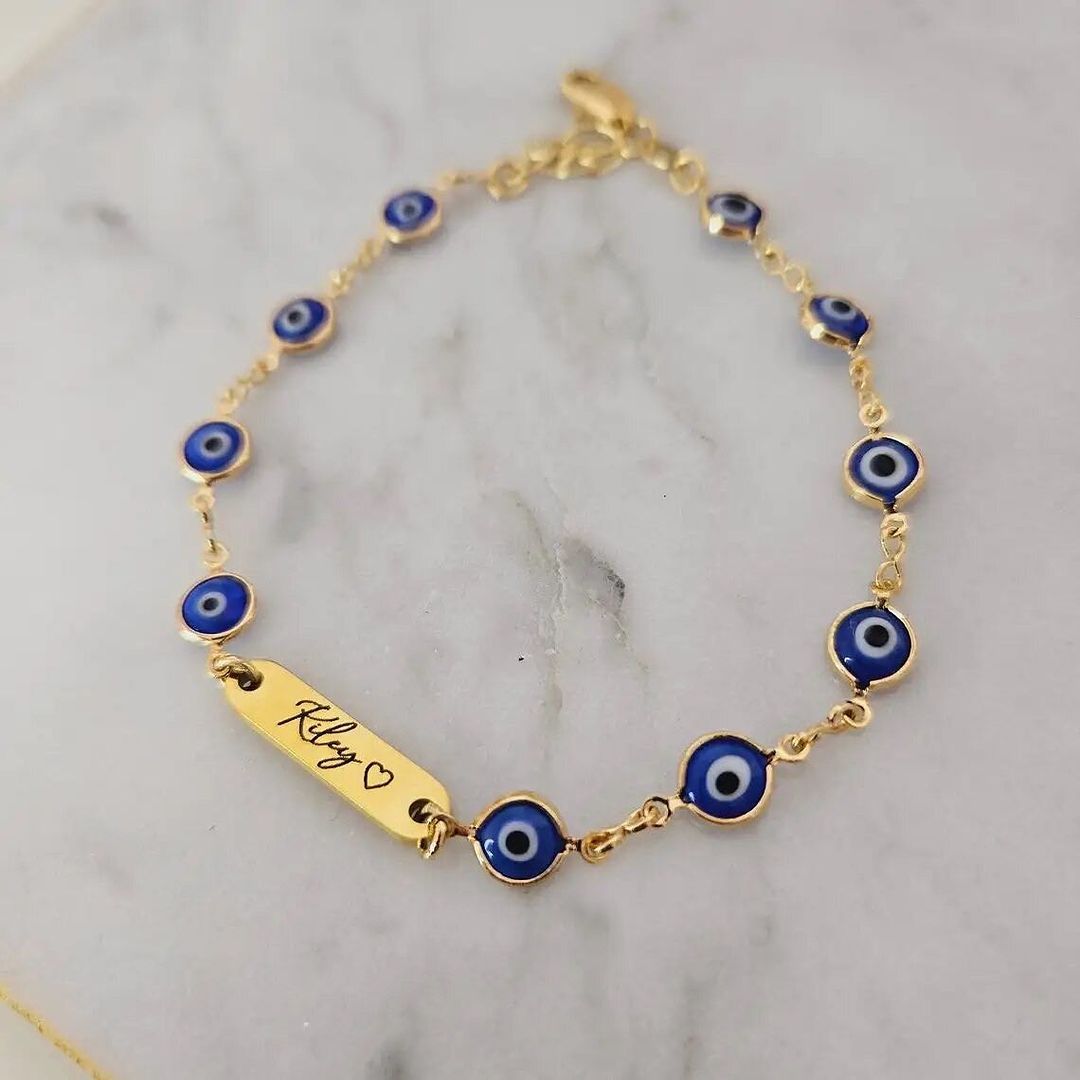 Personalized Blue Eye Chain Name Bracelet