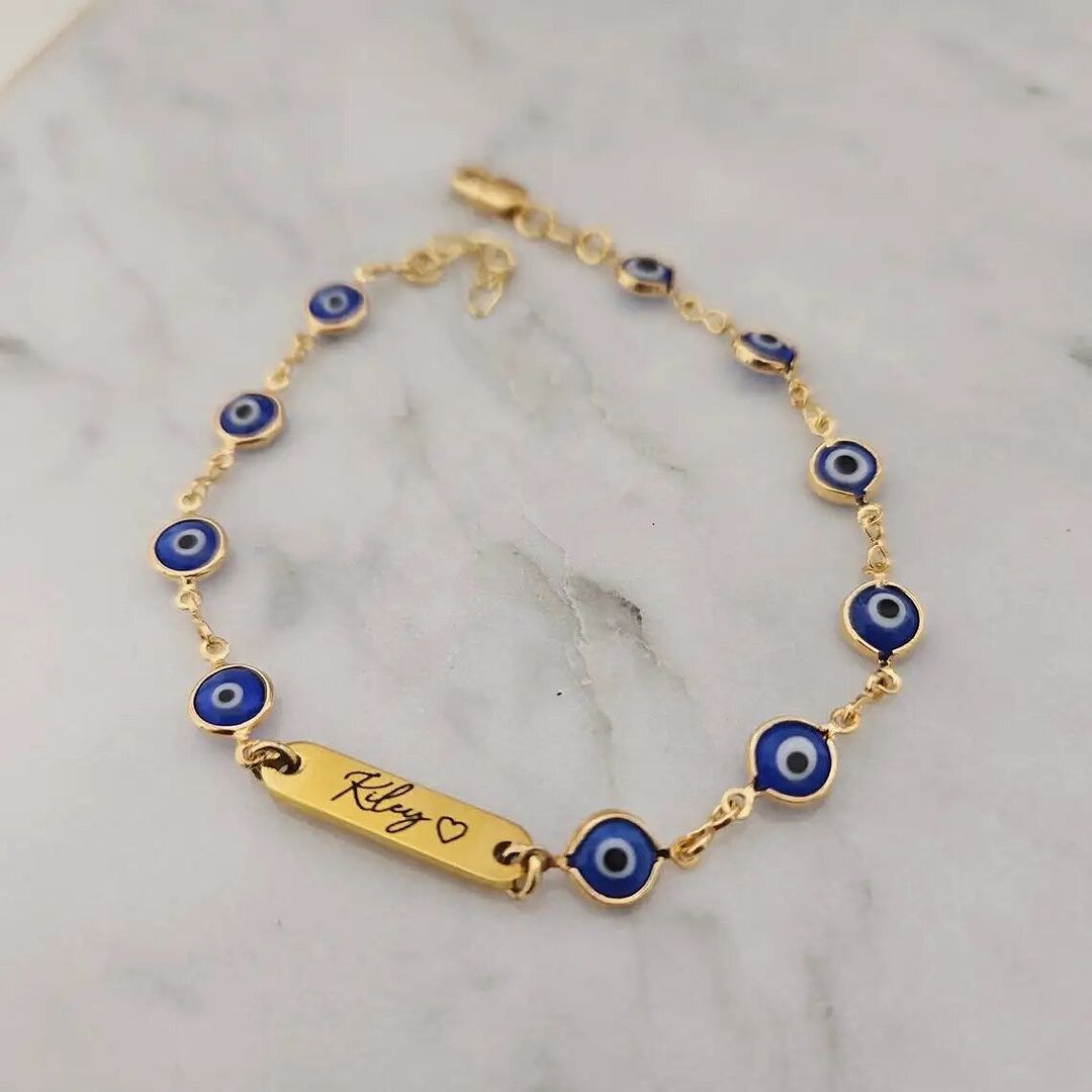 Personalized Blue Eye Chain Name Bracelet