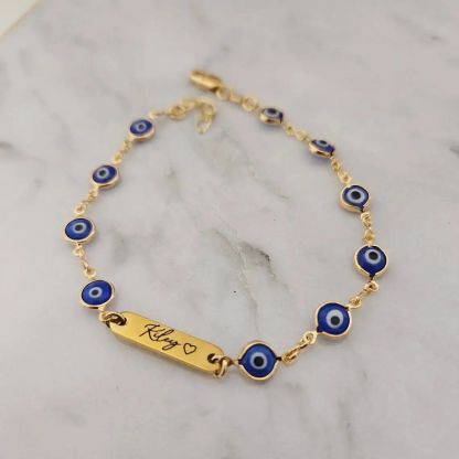 Personalized Blue Eye Chain Name Bracelet