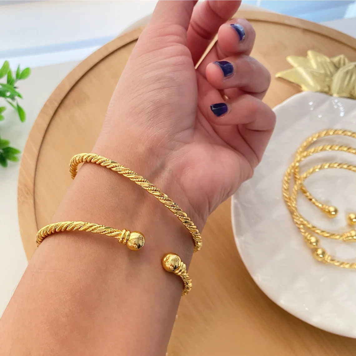 Adjustable Bangle Twist Gold Plated Bracelet 