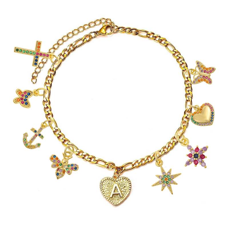 Personalized Heart Cross Charming Pendant Gold Plated Initial Bracelet 
