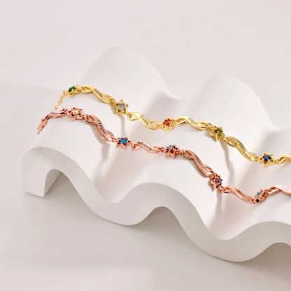 Custom Engraved Birthstone Cuban Chain Family Bracelet Personalized Name Bracelet 