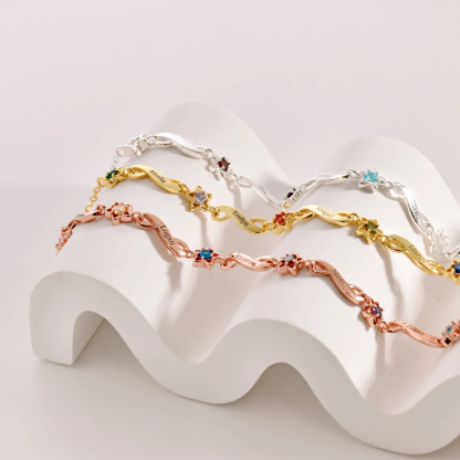 Custom Engraved Birthstone Cuban Chain Family Bracelet Personalized Name Bracelet 