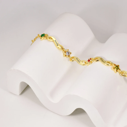 Custom Engraved Birthstone Cuban Chain Family Bracelet Personalized Name Bracelet 