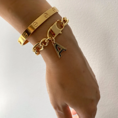 Large Initial Chunky Chain Charm Bracelet Personalized Custom Letter Bracelet 