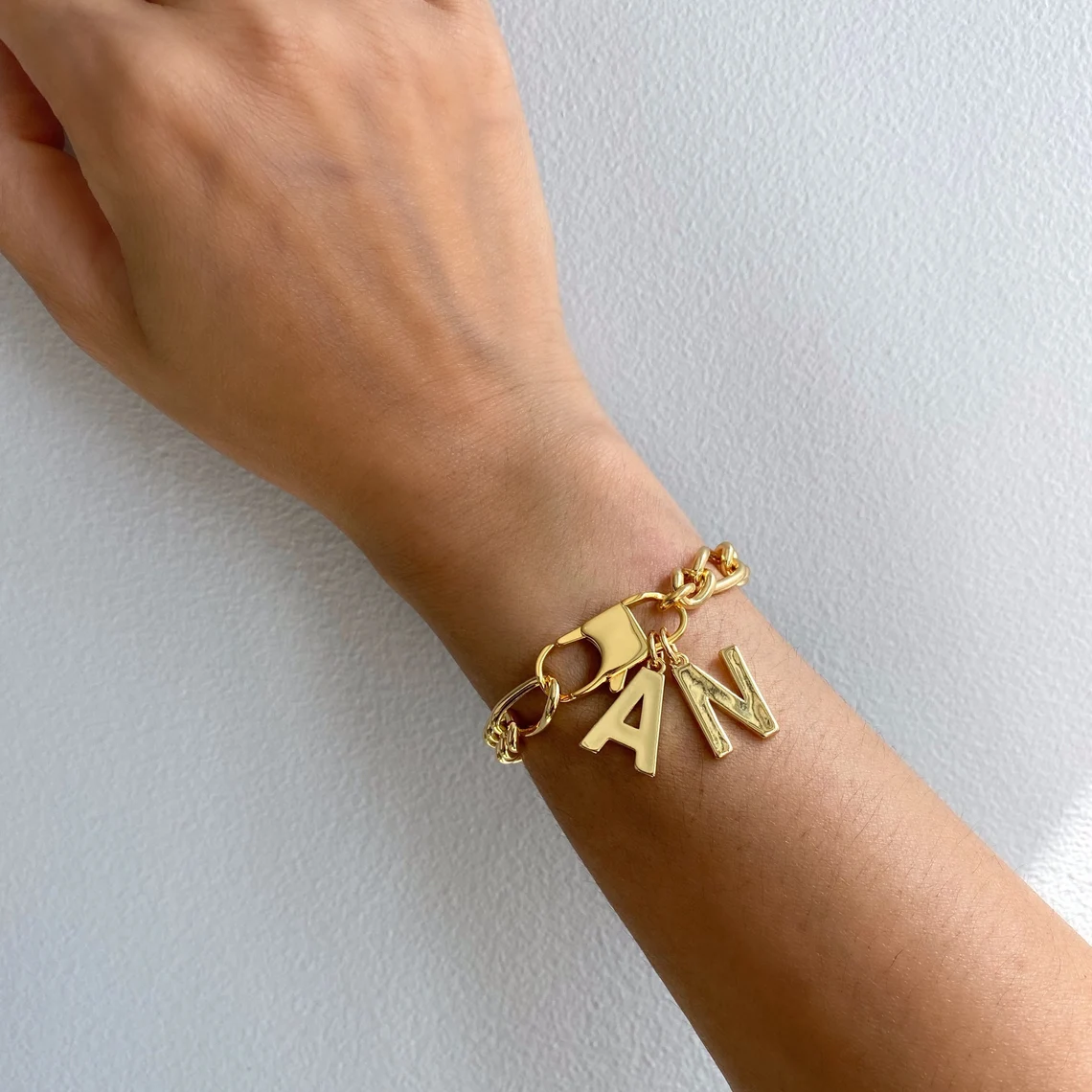 Large Initial Chunky Chain Charm Bracelet Personalized Custom Letter Bracelet 