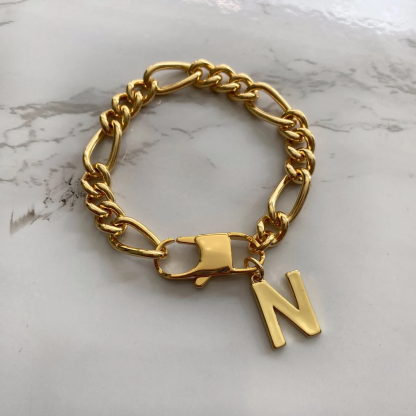 Large Initial Chunky Chain Charm Bracelet Personalized Custom Letter Bracelet 
