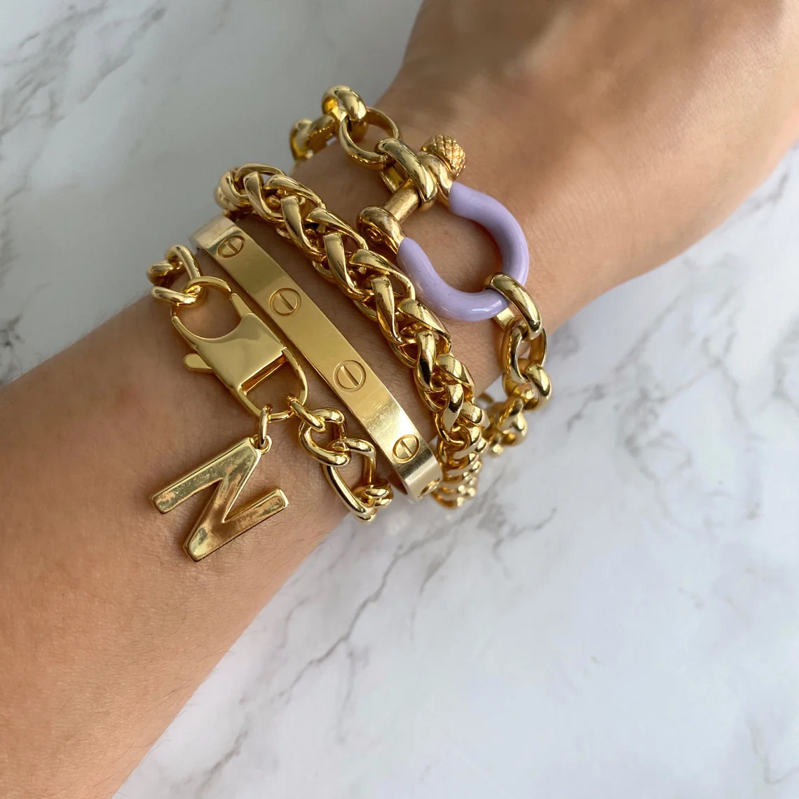 Large Initial Chunky Chain Charm Bracelet Personalized Custom Letter Bracelet 