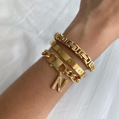 Large Initial Chunky Chain Charm Bracelet Personalized Custom Letter Bracelet 