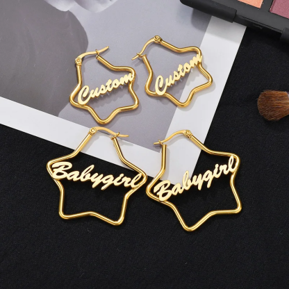 Star Nameplate Personalized Custom Gold Plated Name Earrings Gifts For Kids