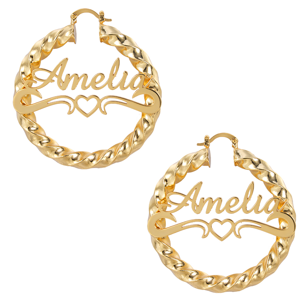 Personalized Custom Heart Gold Plated Hoop Name Earring