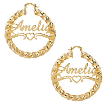 Personalized Custom Heart Gold Plated Hoop Name Earring 