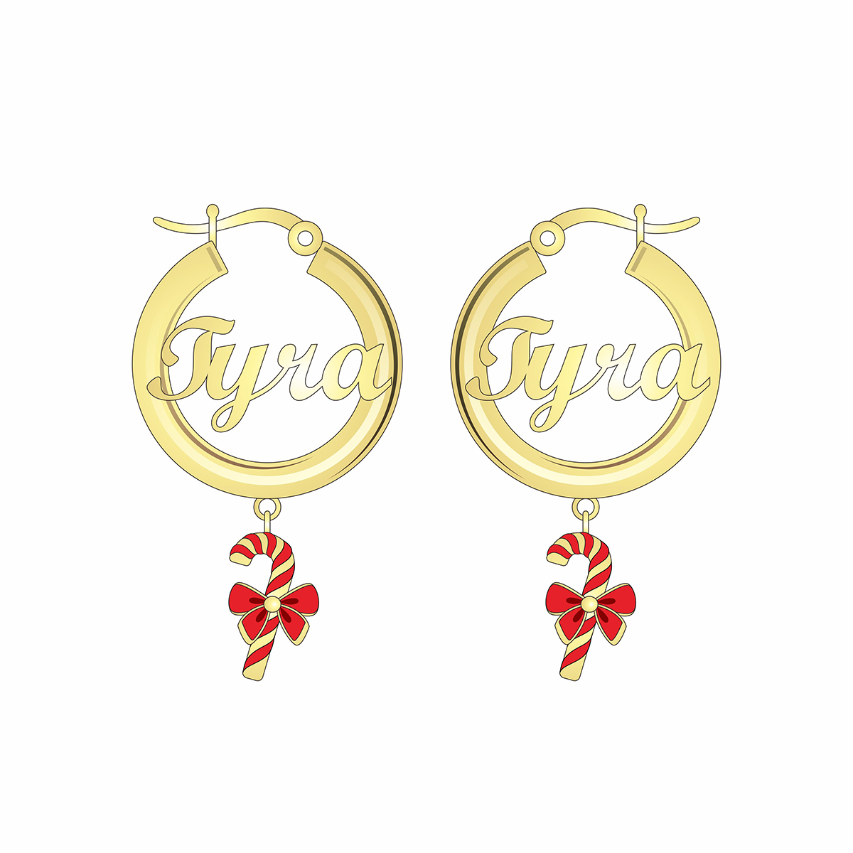 30mm Personalized Nameplate Earrings with Candy Cane