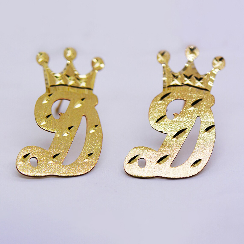 Personalized A-Z Crown Initial Letter Stud Earrings