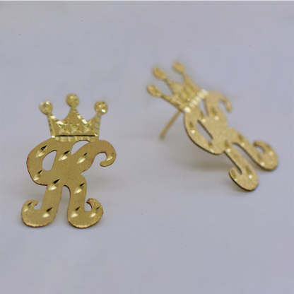Personalized A-Z Crown Initial Letter Stud Earrings
