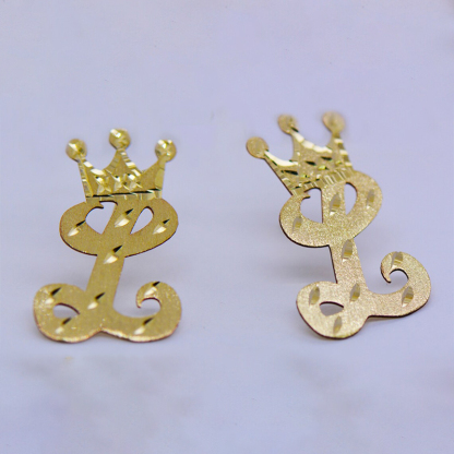 Personalized A-Z Crown Initial Letter Stud Earrings
