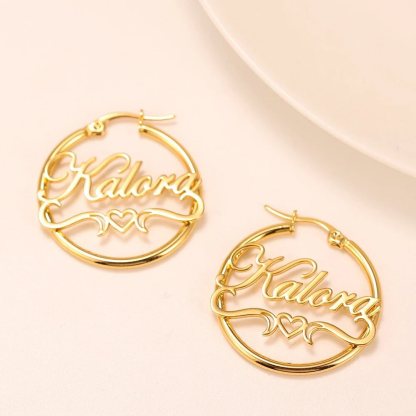 Personalized Gold Plated Heart Ribbon Name Earrings