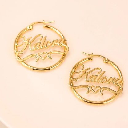 Personalized Gold Plated Heart Ribbon Name Earrings