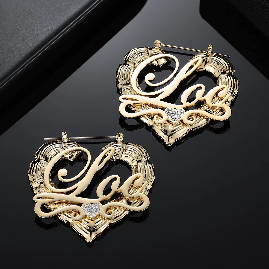 Personalized Heart with Zircon Name Bamboo Earrings