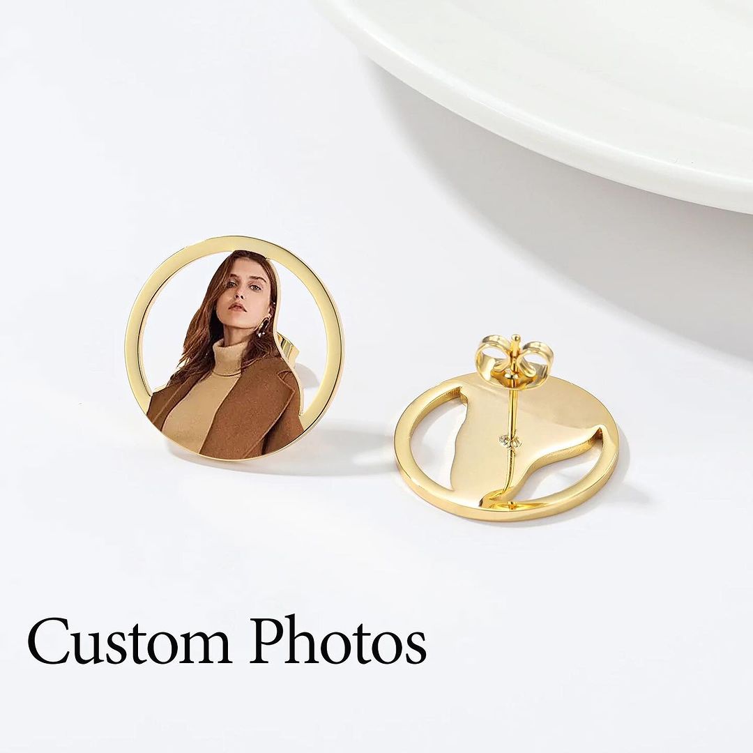 Personalized Round Photo Portrait Stud Earrings