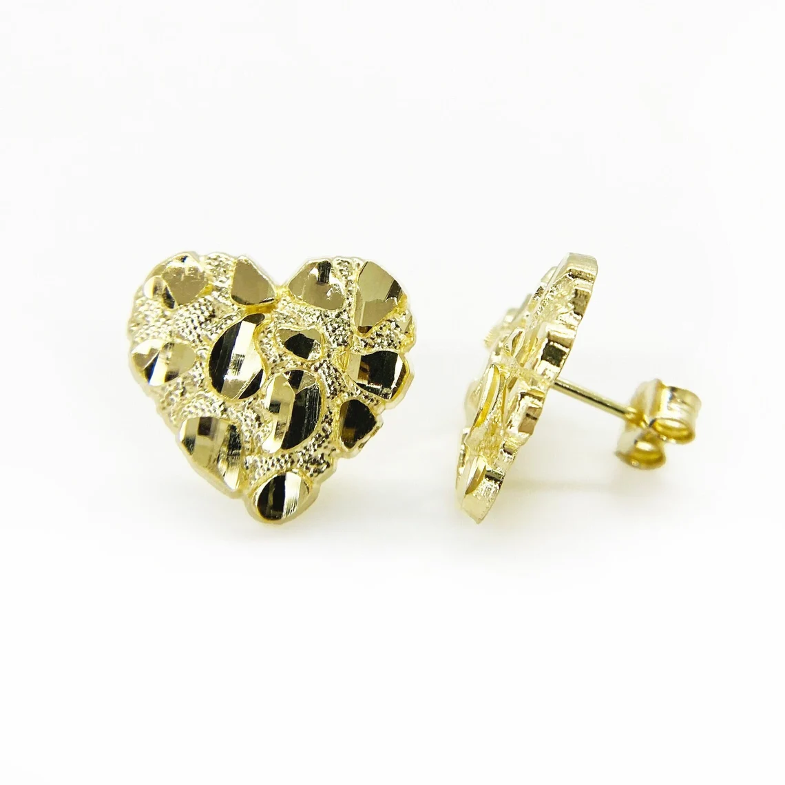 Golden Heart Nugget Stud Earrings 