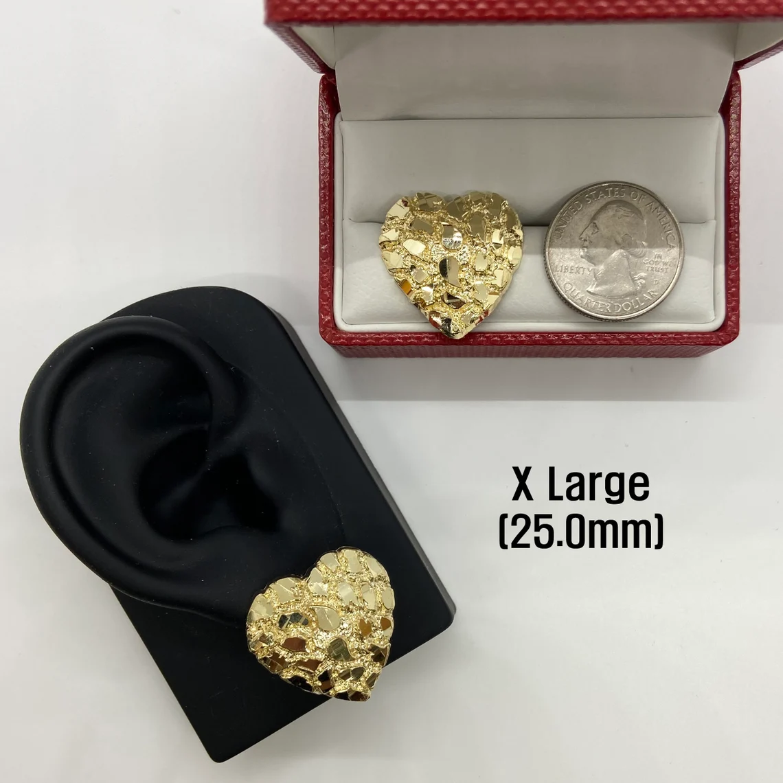 Golden Heart Nugget Stud Earrings