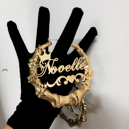 Crown Butterfly Stars Nameplate Personalized Bamboo Name Earrings 