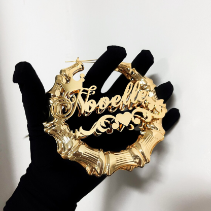 Crown Butterfly Stars Nameplate Personalized Bamboo Name Earrings 