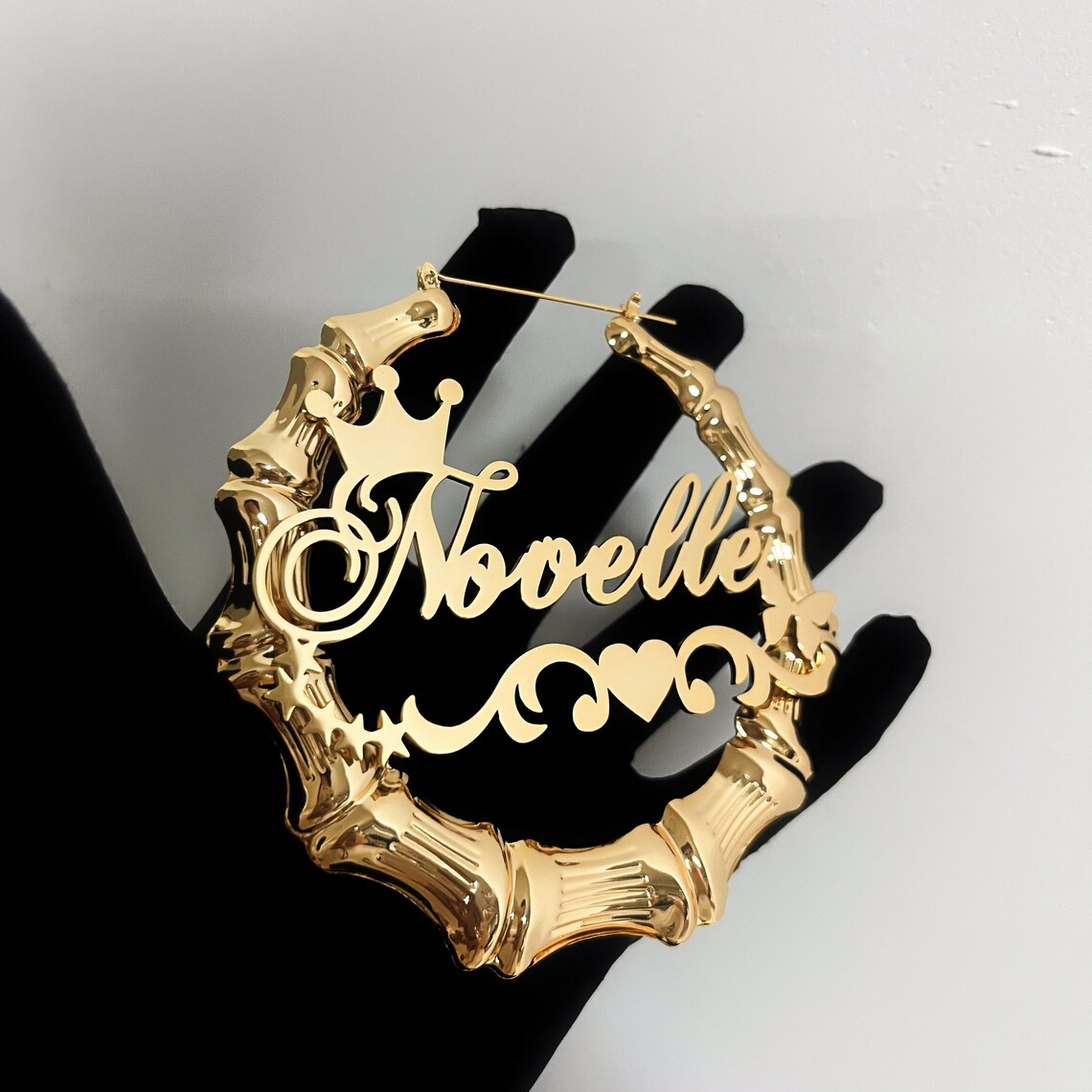 Crown Butterfly Stars Nameplate Personalized Bamboo Name Earrings