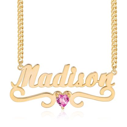 Personalized Custom Gold Plated Names Necklace with Birthstone Mother Gift