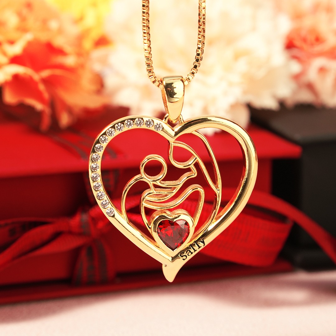 Custom Heart Necklace For Mom with Birthstone Box Chain Mother Gift